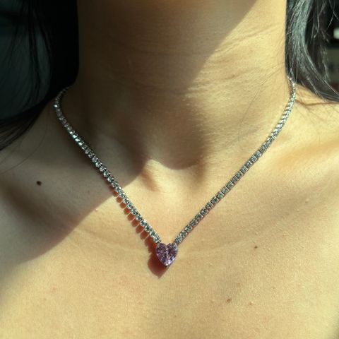 304 Stainless Steel Elegant Luxurious Sweet Inlay Heart Shape Zircon Pendant Necklace