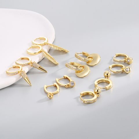 1 Pair Casual Simple Style Geometric Solid Color Inlay Brass Zircon 18K Gold Plated Drop Earrings