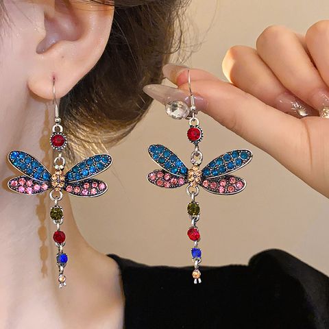 1 Pair Retro Modern Style Classic Style Dragonfly Inlay Alloy Rhinestones Drop Earrings