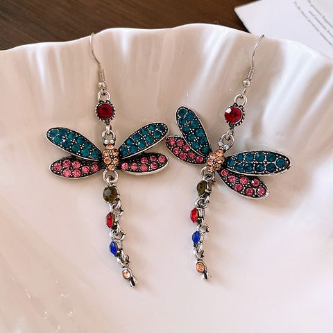 1 Pair Retro Modern Style Classic Style Dragonfly Inlay Alloy Rhinestones Drop Earrings
