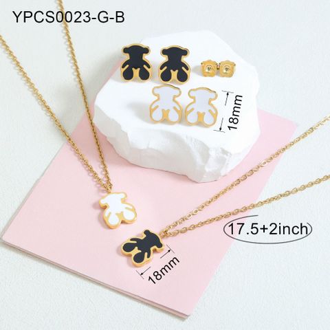 Casual Cute Classic Style Letter Stainless Steel Plating Inlay Zircon 18k Gold Plated Earrings Necklace Jewelry Set
