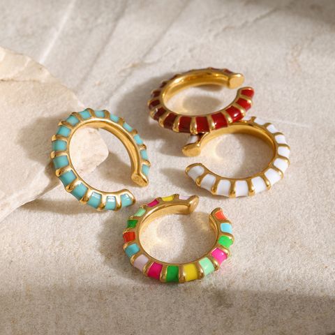 1 Piece Simple Style Classic Style Color Block Enamel Plating 304 Stainless Steel 18K Gold Plated Ear Cuffs
