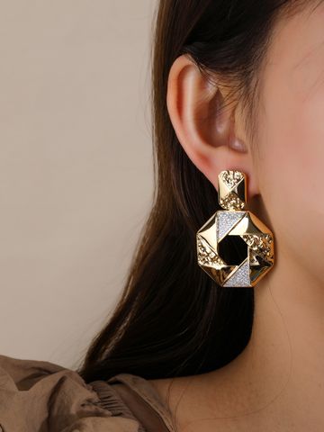 1 Pair IG Style Simple Style Geometric Hollow Out Inlay Copper Zircon 18K Gold Plated White Gold Plated Drop Earrings