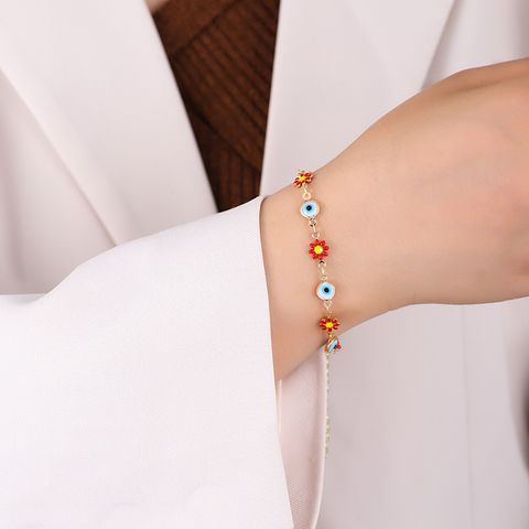 New Oil Dripping Colorful Flower Bracelet Female Little Daisy Korean Jewelry Girlfriends Student Fashion Ornament Wholesale