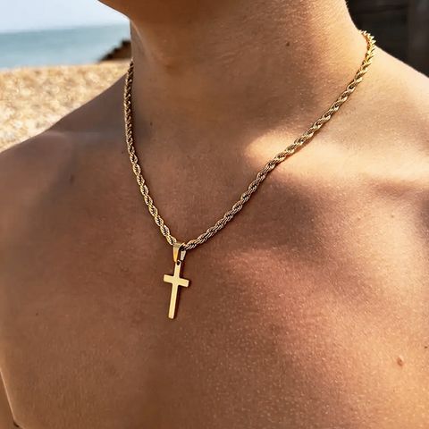 Basic Simple Style Classic Style Cross 304 Stainless Steel 18K Gold Plated Men's Pendant Necklace