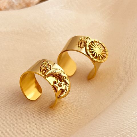 Wholesale Jewelry Tropical Simple Style Star Solid Color Shell 304 Stainless Steel 18K Gold Plated Plating Charm Rings