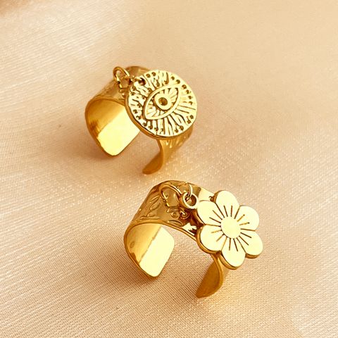 Wholesale Jewelry Tropical Simple Style Eye Solid Color Flower 304 Stainless Steel 18K Gold Plated Plating Charm Rings