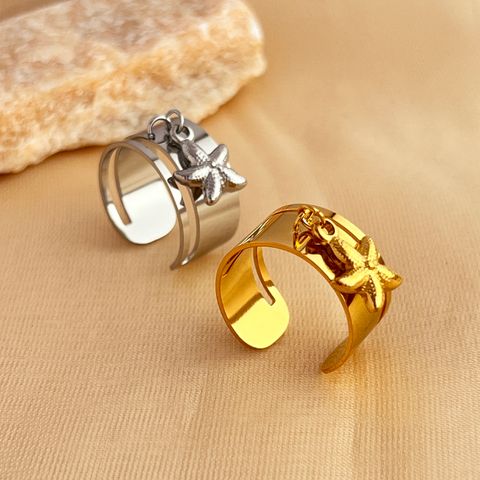 Wholesale Jewelry Simple Style Classic Style Starfish Solid Color Flower 304 Stainless Steel 18K Gold Plated Plating Charm Rings