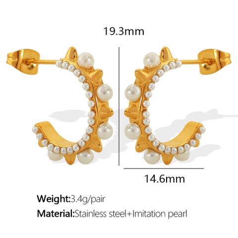 1 Pair Simple Style C Shape Plating Imitation Pearl Titanium Steel Earrings