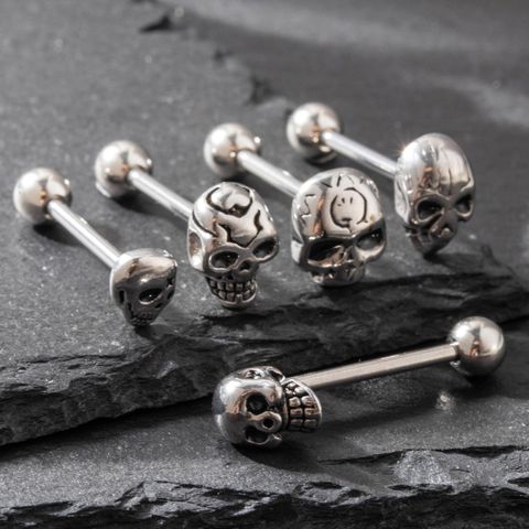 1 Piece Tongue Rings Hip-Hop Retro Skull 316 Stainless Steel  Skull Tongue Rings