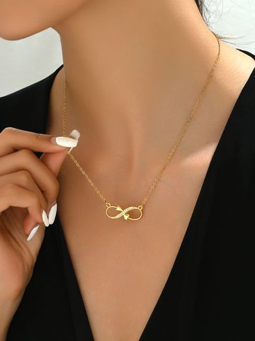 201 Stainless Steel Copper 18K Gold Plated Simple Style Commute Inlay Infinity Arrow Zircon Pendant Necklace