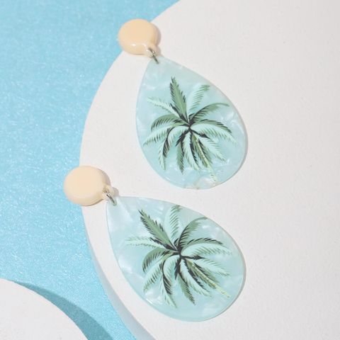 1 Pair Vacation Beach Coconut Tree Printing Arylic Drop Earrings