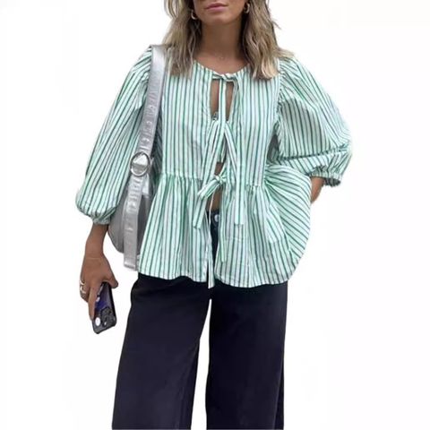 Women's Cardigan 3/4 Length Sleeve Blouses Casual Stripe Plaid
