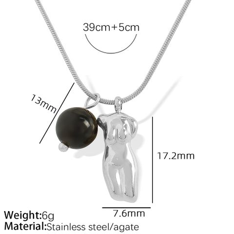 Wholesale Jewelry Lady Human Natural Stone Titanium Steel Plating Pendant Necklace