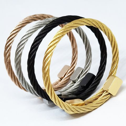 European And American Style Stainless Steel Men's Silver Gold Rose Black Four-Color Steel Wire Square Head Round Head Punk Braided Bracelets Wholesale