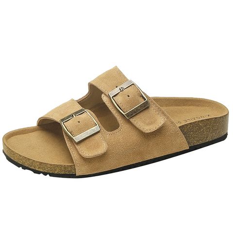 Genuine Leather Boken Slippers Women's Cow Suede Beach Shoes Non-Slip 2024 Summer Outdoor Flat Sandals Boken Sandals