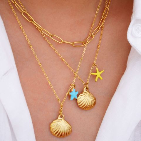 Wholesale Jewelry Marine Style Shell Titanium Steel 14K Gold Plated Pendant Necklace