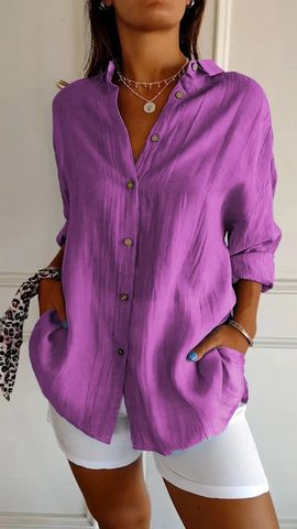 Women's Blouse Long Sleeve Blouses Button Casual Solid Color