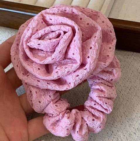INS Style Soft Glutinous Fabric Handmade Rose Large Intestine Ring Three-Dimensional Flower Hairband Sweet Girlish Style Hair Rope Hair Accessories