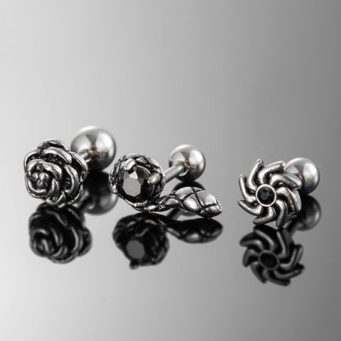 1 Piece Vintage Style Cool Style Flower Snake 316 Stainless Steel  Ear Studs
