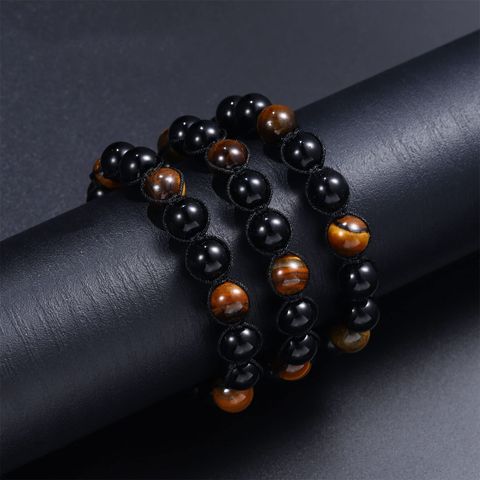 Simple Style Round Volcanic Rock Beaded Braid Father'S Day Men's Bracelets