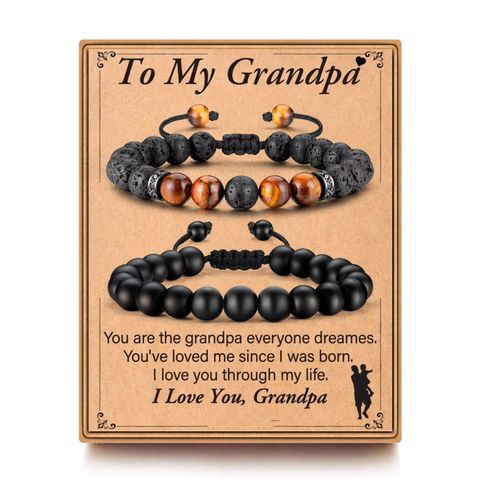 Simple Style Round Volcanic Rock Beaded Braid Father'S Day Men's Bracelets