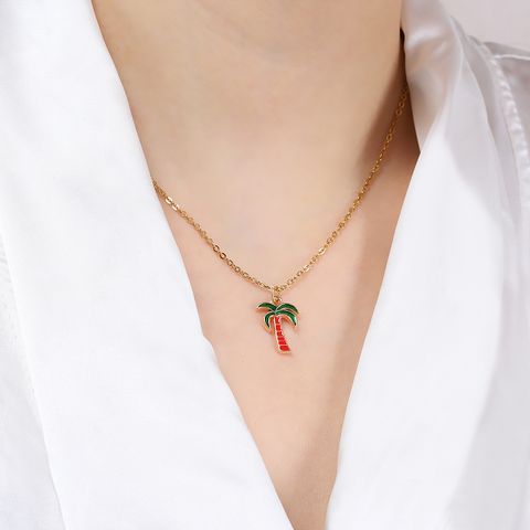 Casual Simple Style Coconut Tree 18K Gold Plated 304 Stainless Steel Alloy Wholesale Pendant Necklace