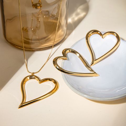 304 Stainless Steel 18K Gold Plated IG Style Basic Classic Style Plating Heart Shape Earrings Necklace