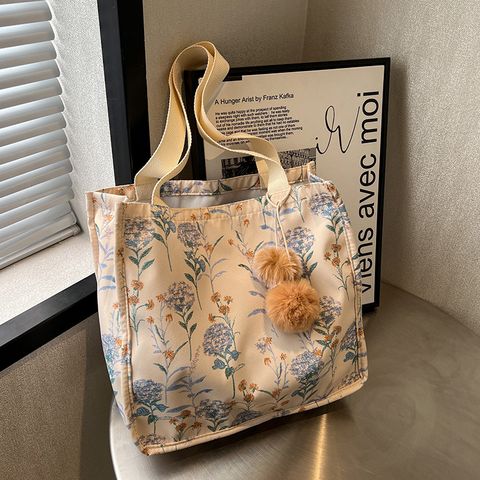 Women's Large Canvas Flower Basic Classic Style Open Tote Bag