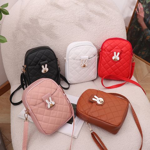 Women's Small Pu Leather Solid Color Lingge Basic Classic Style Zipper Phone Wallets