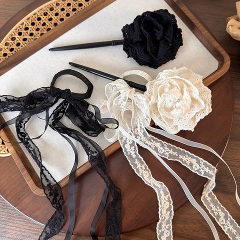 Women's Chinoiserie Elegant Artistic Flower Alloy Cloth Wood Hairpin Hair Tie