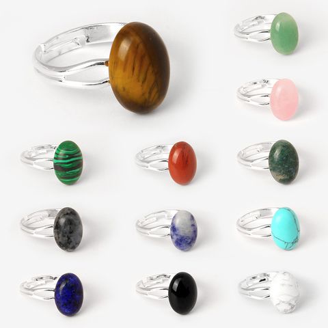 IG Style Simple Style Oval Alloy Inlay Artificial Gemstones Natural Stone Unisex Open Rings