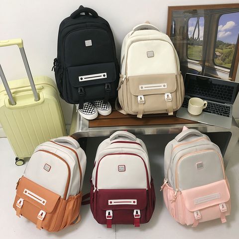 Large 22 Inches Color Block School Daily School Backpack