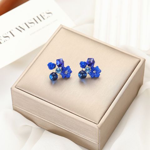 Wholesale Jewelry Simple Style Flower Alloy Rhinestones Opal Plating Inlay Ear Studs