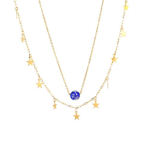 Classical Romantic Star 18K Gold Plated 304 Stainless Steel Glass Wholesale Double Layer Necklaces