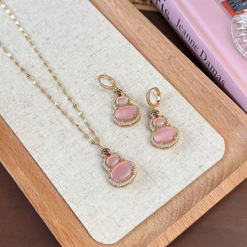 Copper IG Style Modern Style Simple Style Inlay Gourd Opal Zircon Earrings Necklace