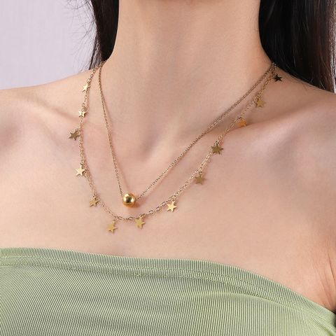 Classical Romantic Star 18K Gold Plated 304 Stainless Steel Alloy Wholesale Double Layer Necklaces