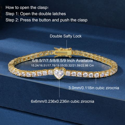 Brass 18K Gold Plated Casual Basic Classic Style Plating Inlay Geometric Square Heart Shape Zircon Bracelets