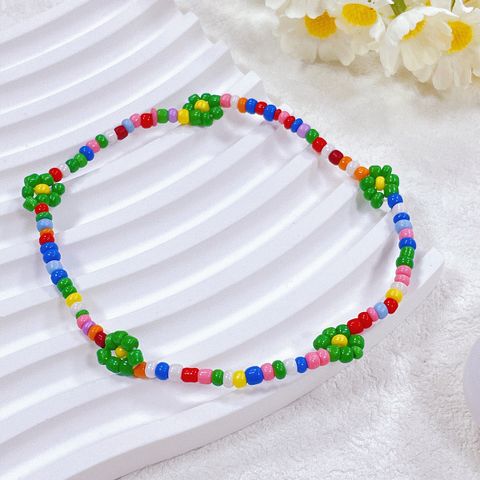 Europe And America Cross Border Hot Sale Beach Vacation Style Design Color Elastic Little Daisy Flower Bead Anklet