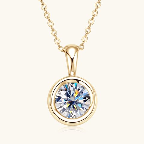 Sterling Silver Simple Style Inlay Solid Color Moissanite Pendant Necklace
