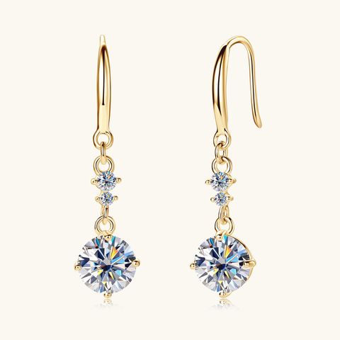 Sterling Silver Simple Style Classic Style Inlay Solid Color Moissanite Drop Earrings