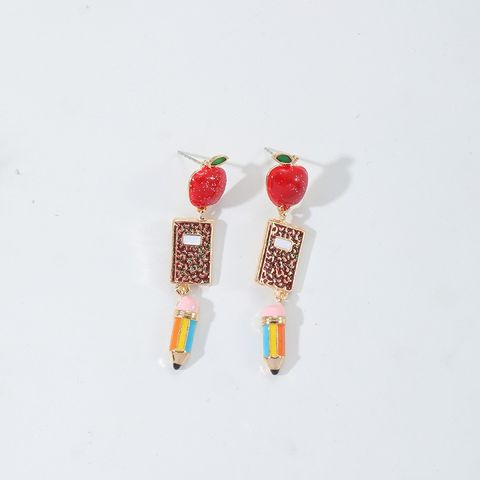 1 Pair Casual Cute Basic Love Pencil Inlay Alloy Rhinestones Drop Earrings