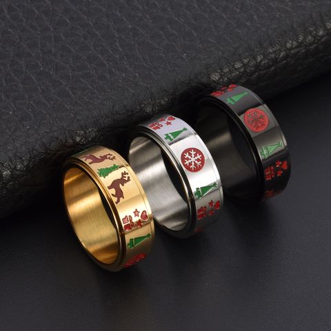 Basic Modern Style Classic Style Star Elk 304 Stainless Steel Stoving Varnish Plating 18K Gold Plated Unisex Anxiety Ring