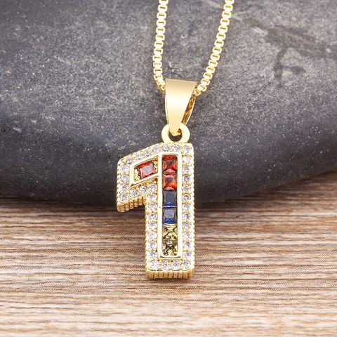 Copper 18K Gold Plated Basic Modern Style Classic Style Plating Inlay Number Zircon Pendant Necklace