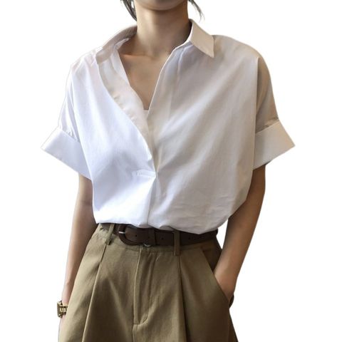 Women's Blouse Short Sleeve Blouses Casual Solid Color