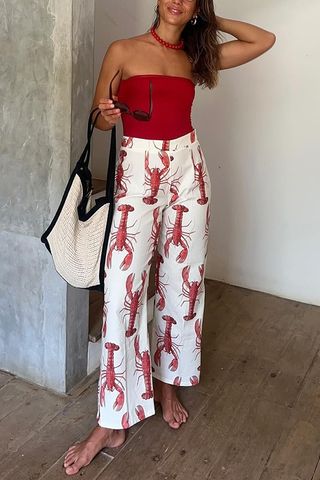 Holiday Women's Streetwear Lobster Polyester Printing Pants Sets Pants Sets