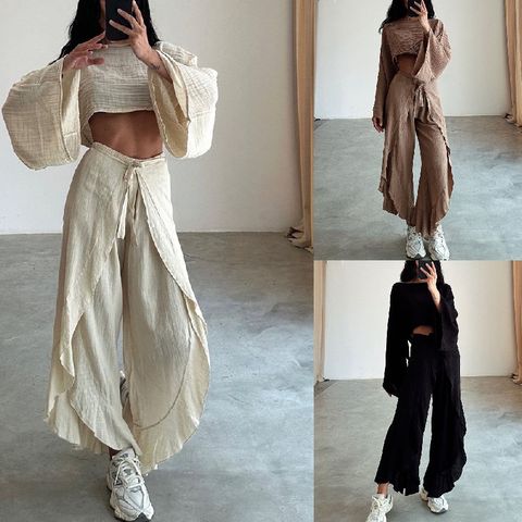 Holiday Daily Women's Streetwear Solid Color Cotton And Linen Pants Sets Pants Sets