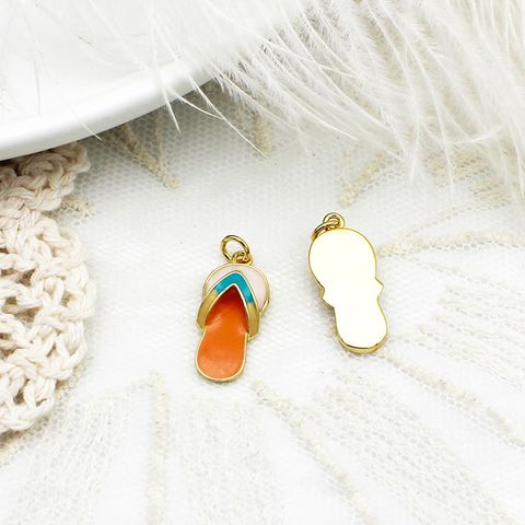 1 Piece Copper Zircon 18K Gold Plated Slippers Pendant