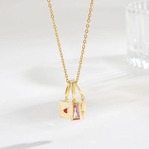Copper IG Style Simple Style Plating Inlay Envelope Rectangle Zircon Charms Pendant Necklace
