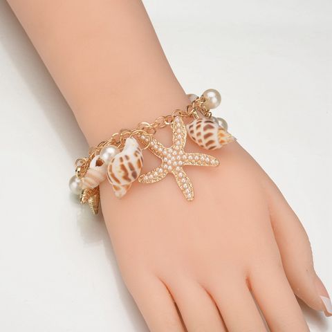 Casual Ethnic Style Starfish Shell Pearl Shell Zinc Alloy Wholesale Bracelets